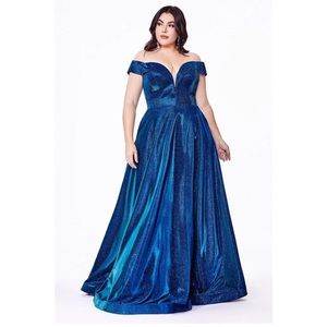 *NEW* Cinderella Divine Metallic Blue Plus Size Corset-back Gown